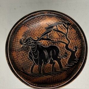 Vintage Rustic African soapstone trinket dish Brown and Black Decorative Plate